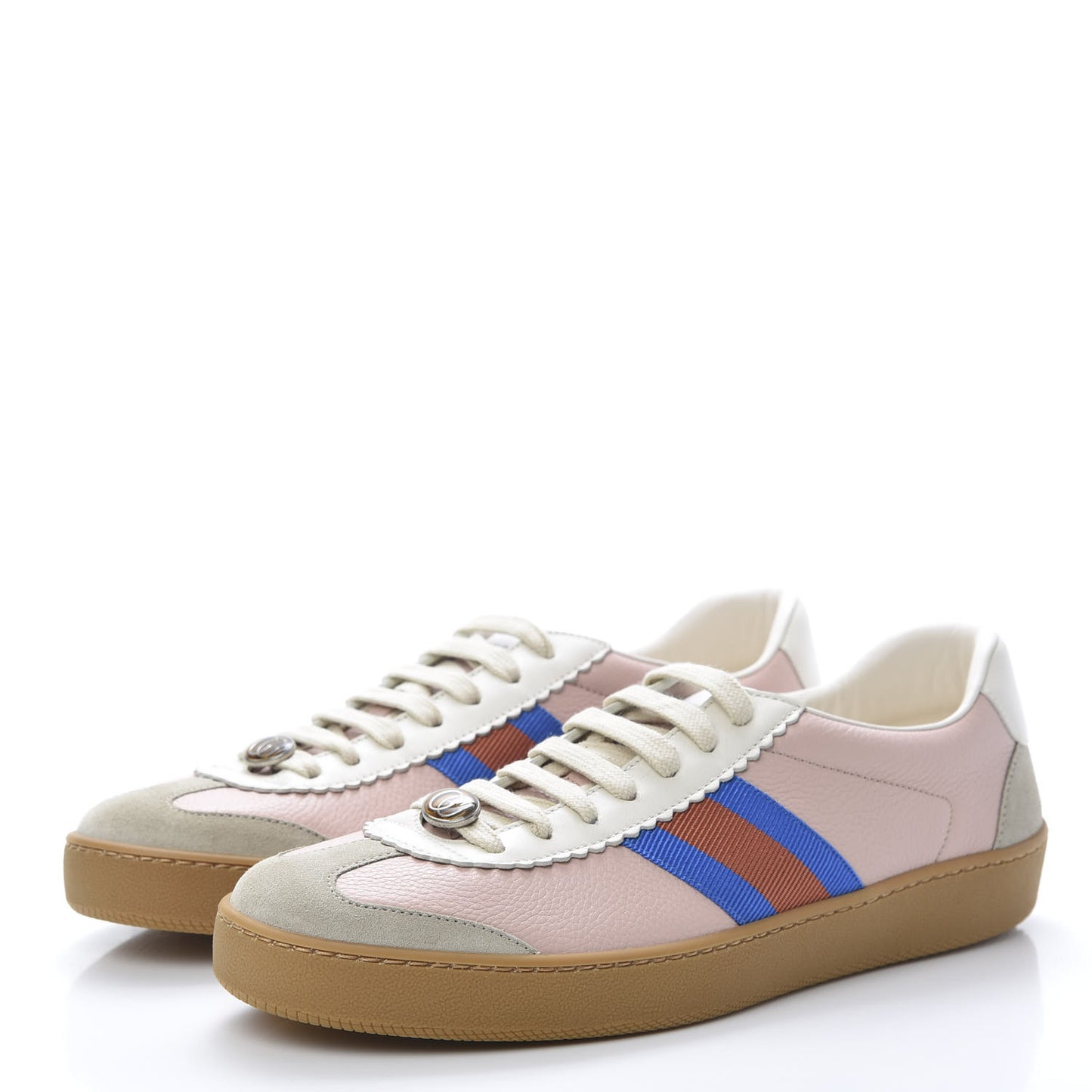 Calfskin Suede Web Womens G74 Sneakers 40 Oatmeal Soft Rose