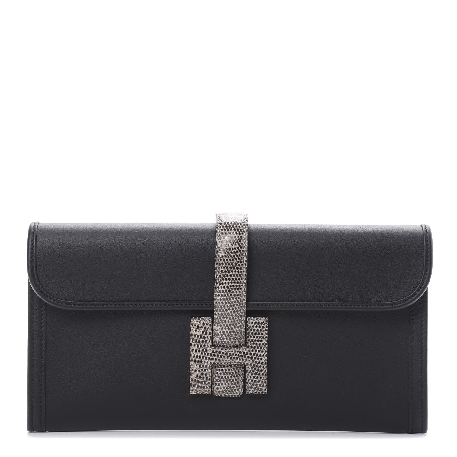 Hermes Swift Lizard Jige Elan Touch 29 Clutch Black Ombre 1 of 8