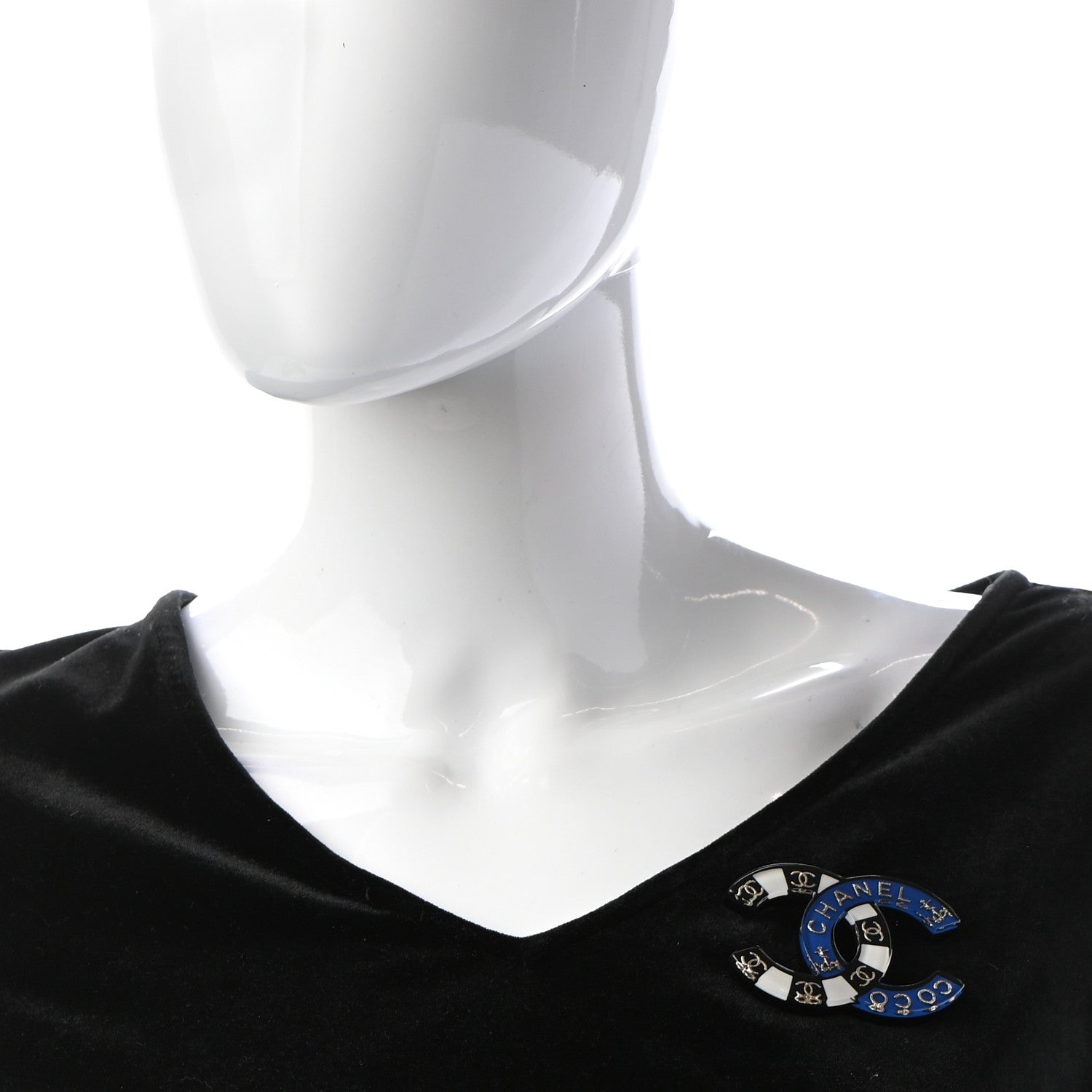 Chanel Resin Metal CC Brooch Blue Black 2 of 6