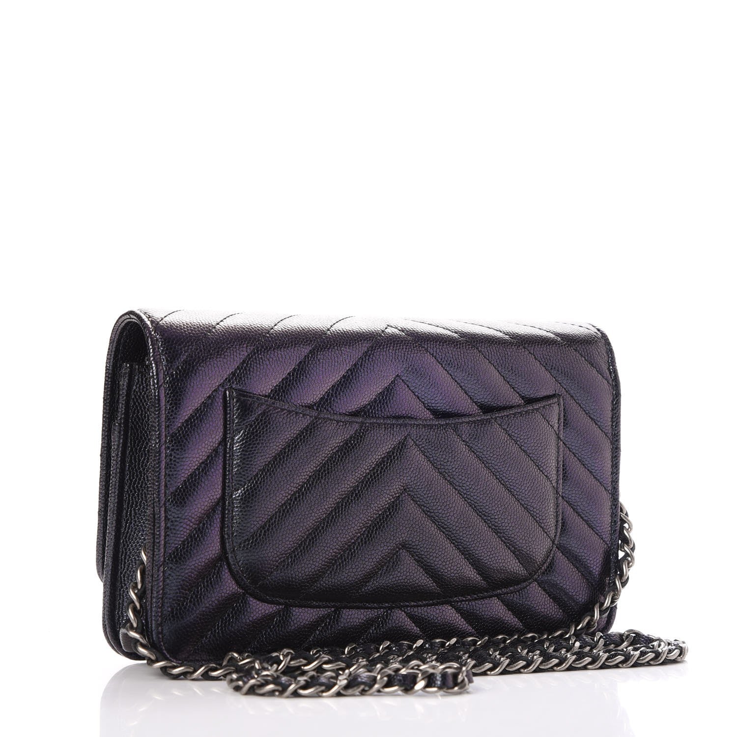 Chanel Iridescent Caviar Chevron Quilted Wallet On Chain WOC Black 3 of 10