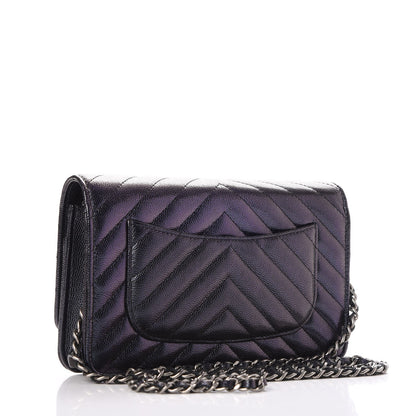 Chanel Iridescent Caviar Chevron Quilted Wallet On Chain WOC Black 3 of 10