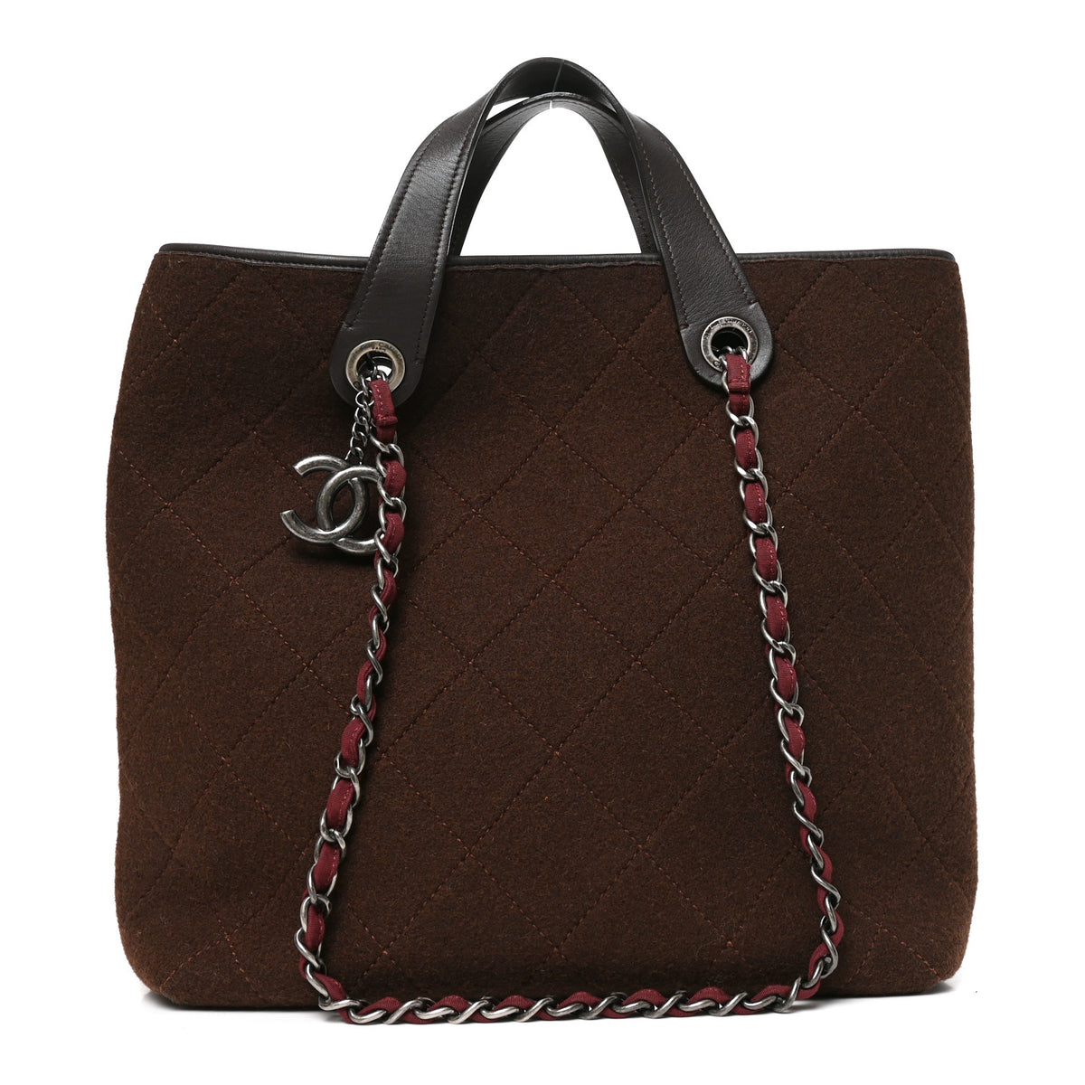 Wool Quilted Medium Shopping Tote Brown