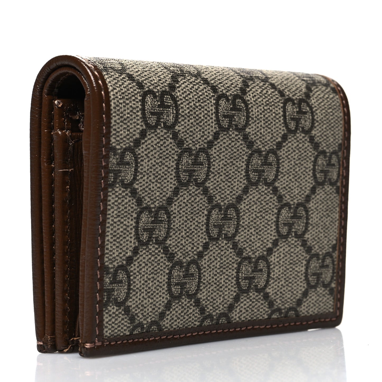 GG Supreme Monogram Horsebit 1955 Card Case Wallet Beige Ebony Brown Sugar