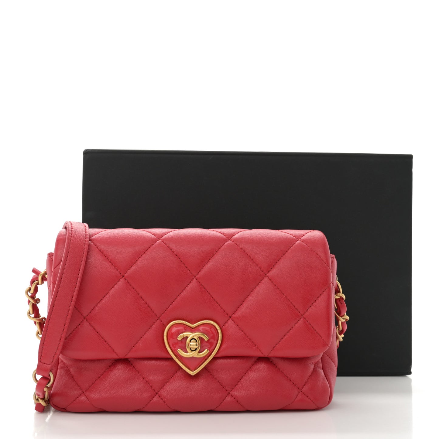 Lambskin Plexiglass Quilted Coco Love Flap Red