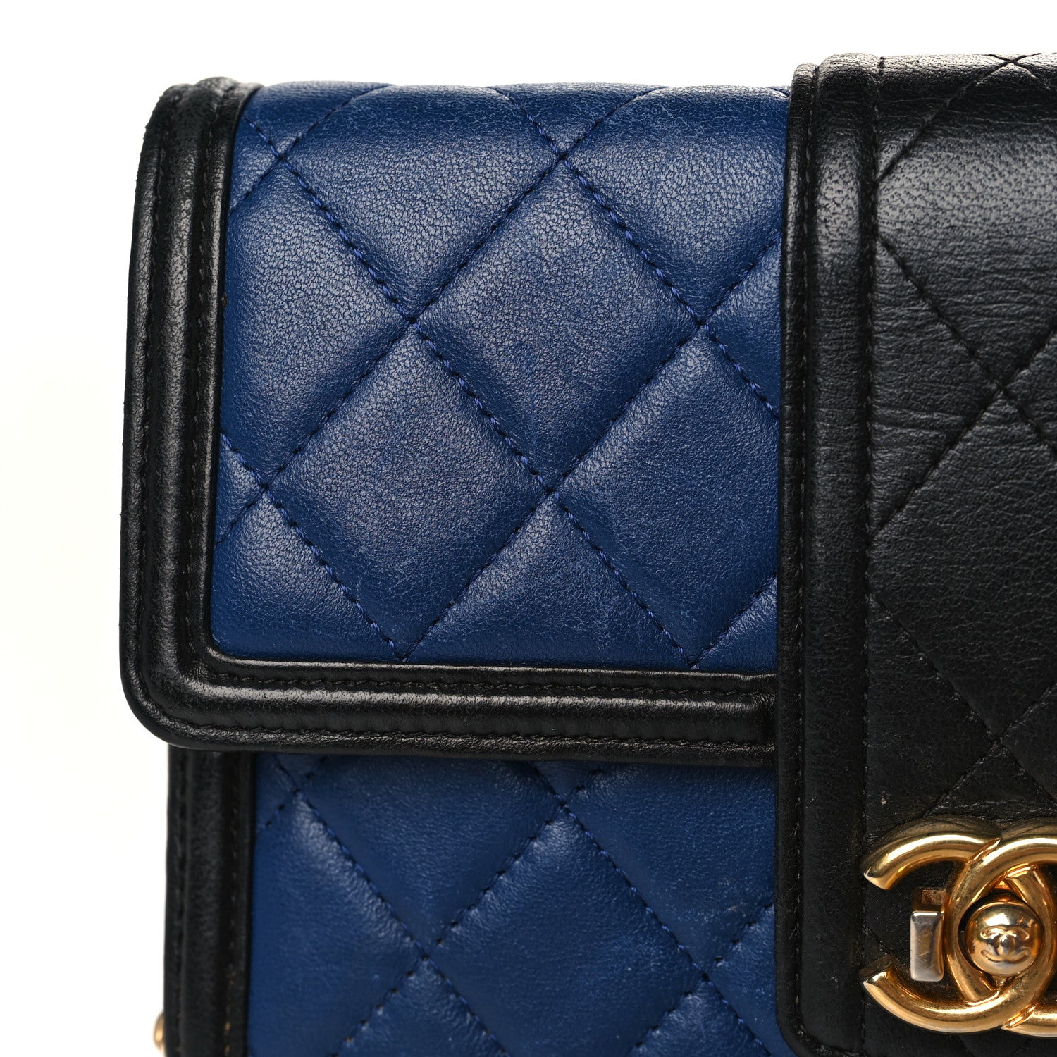 Chanel Lambskin Quilted Elegant CC Wallet On Chain WOC Blue Black 14 of 15