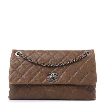 Chanel Crumpled Lambskin Quilted Medium Single Flap Khaki 1 of 9