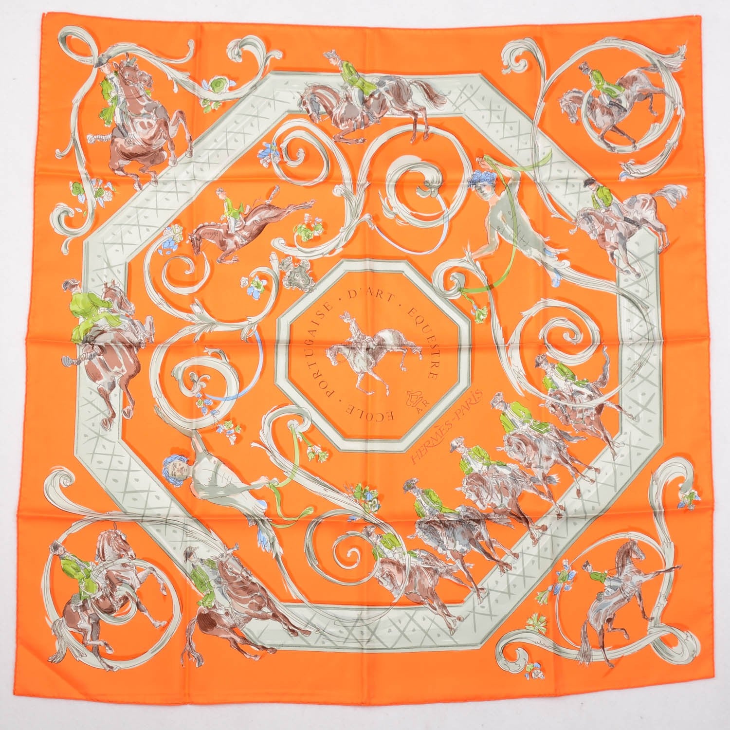 Hermes Silk Ecole Portugaise D'Art Equestre Scarf 90 Orange 2 of 5