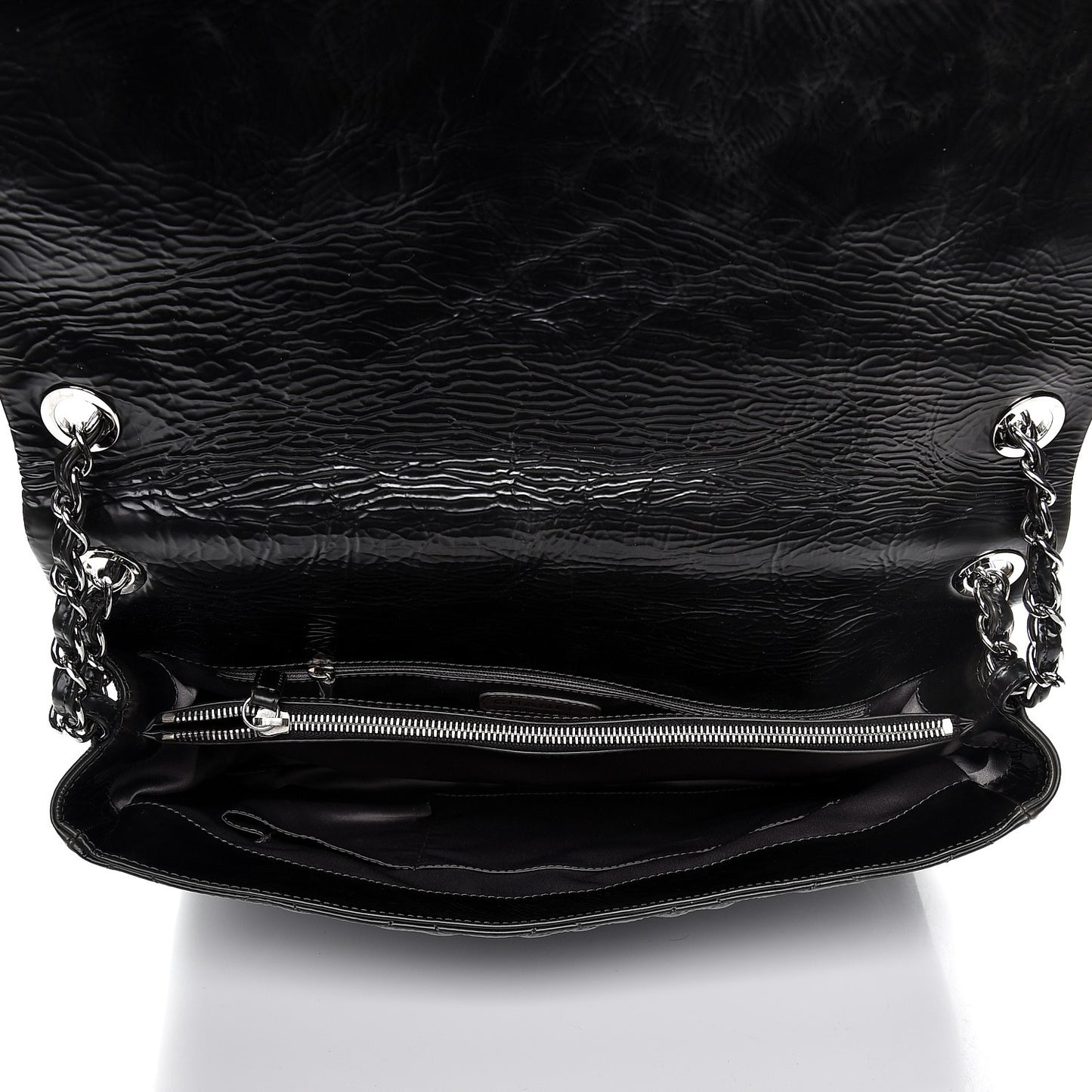 Glazed Calfskin Quilted CC Messenger Bag Black