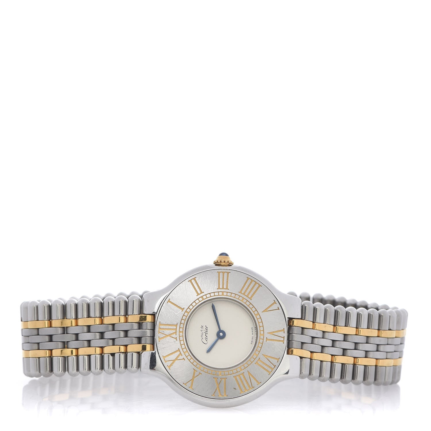 Cartier Stainless Steel 18K Yellow Gold 31mm Must De 21 Bullet Link Quartz Watch 3 of 5