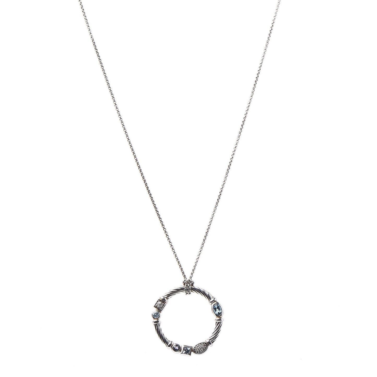 Sterling Silver Diamond Blue Topaz Hampton Blue Topaz Iolite Confetti Pendant Necklace
