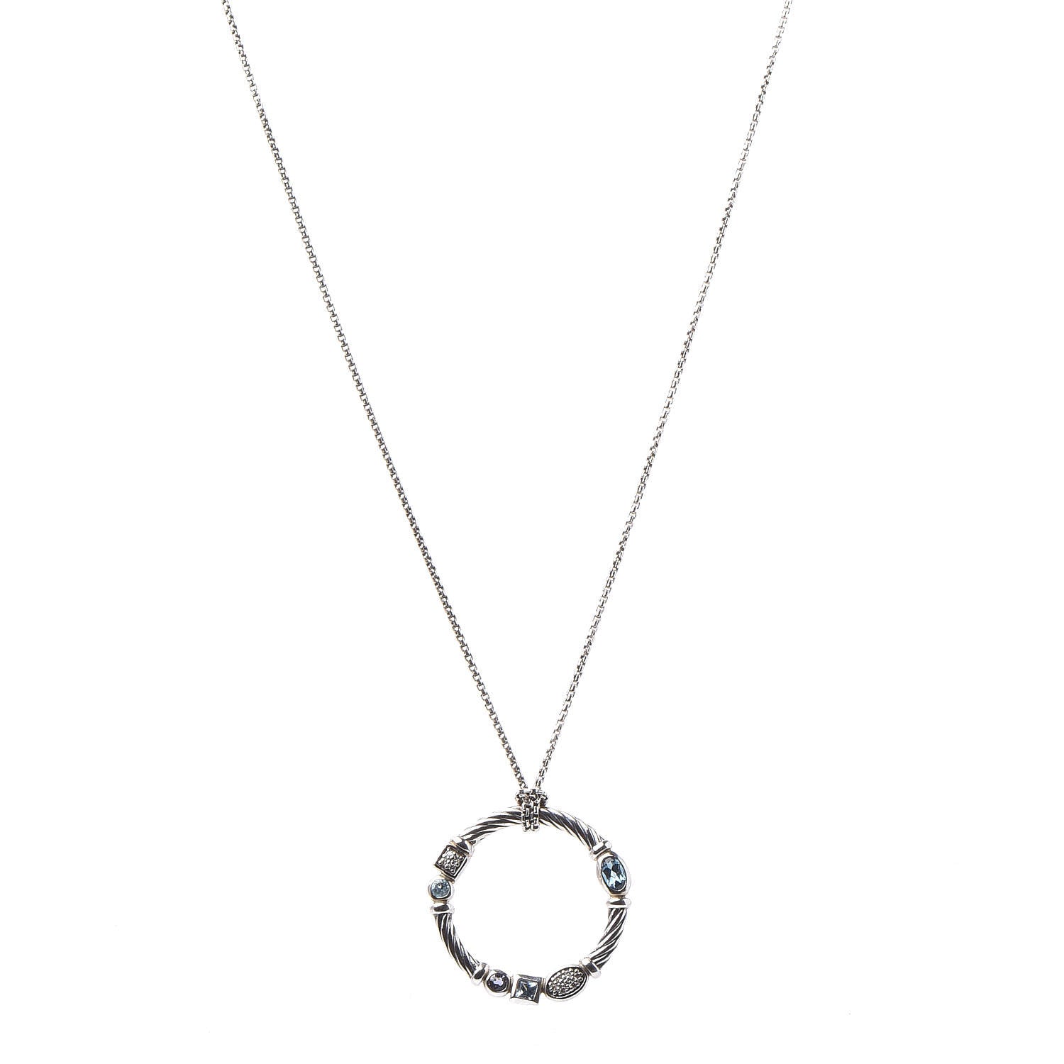 David Yurman Sterling Silver Diamond Blue Topaz Hampton Blue Topaz Iolite Confetti Pendant Necklace 1 of 7