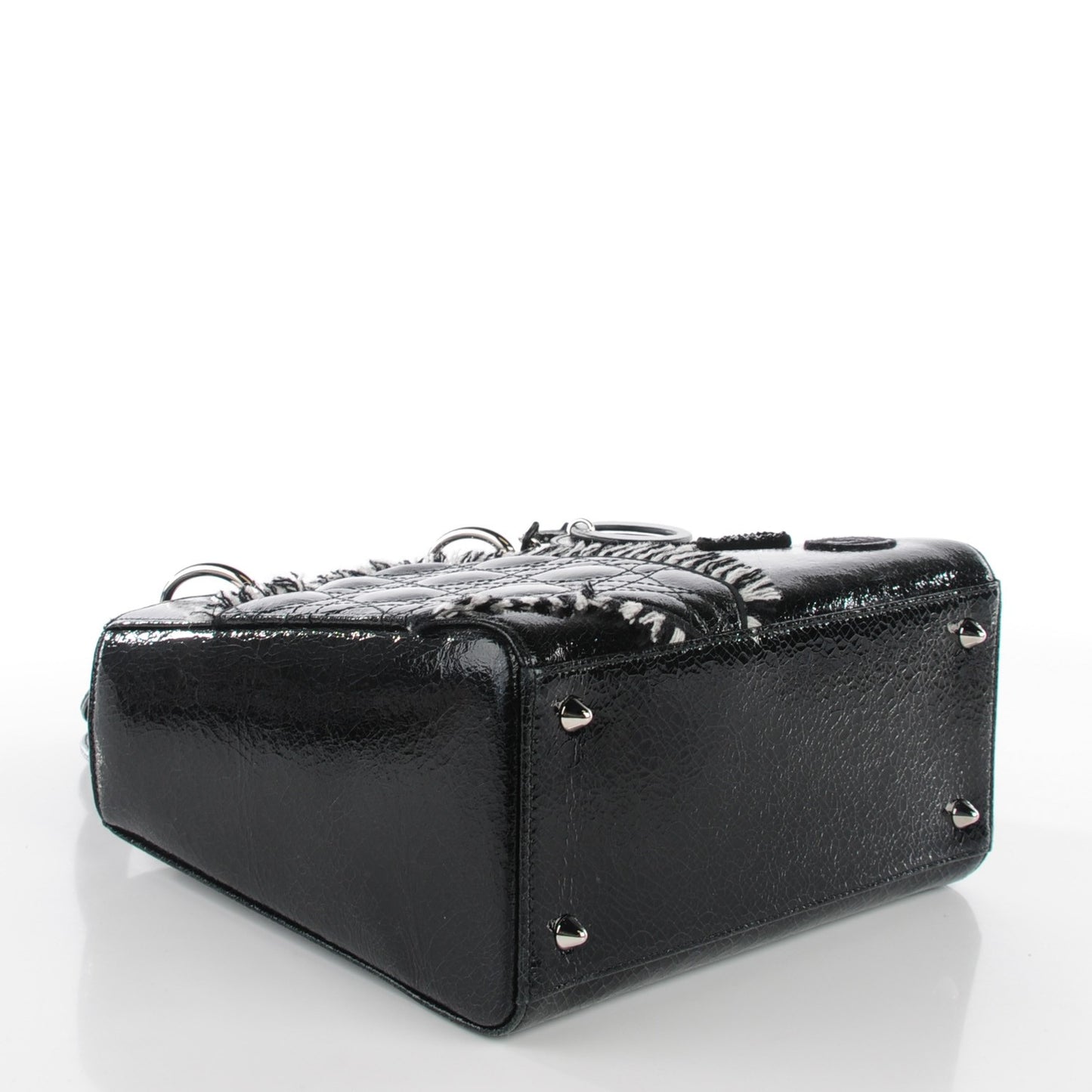 Crackled Calfskin Embellished Medium Lady Dior Black