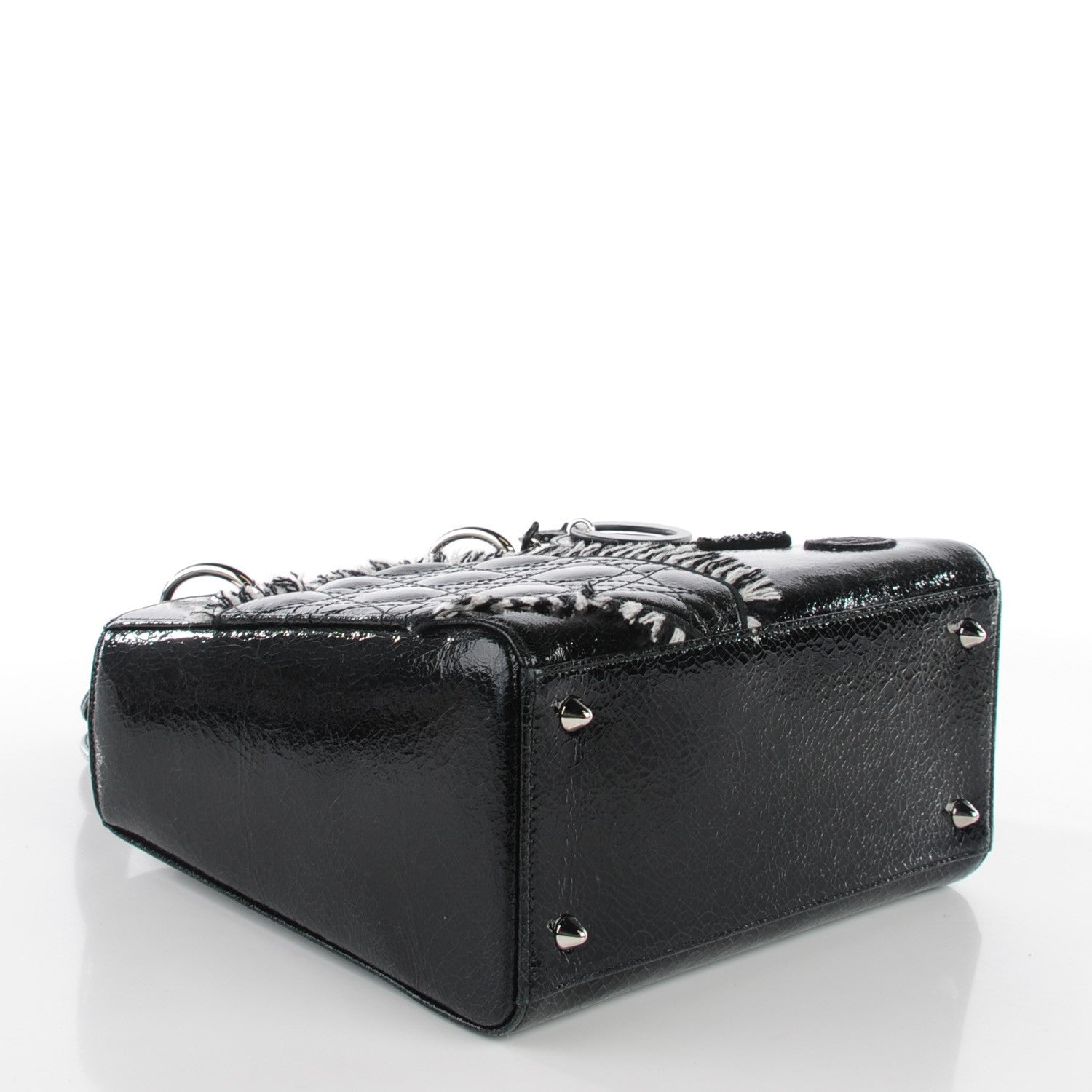 Christian Dior Crackled Calfskin Embellished Medium Lady Dior Black 4 of 9