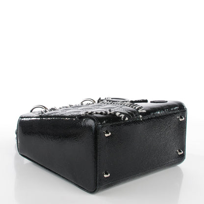 Christian Dior Crackled Calfskin Embellished Medium Lady Dior Black 4 of 9