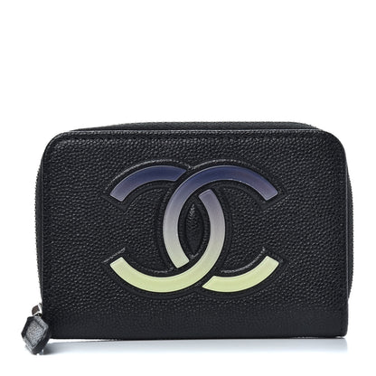 Chanel Caviar CC Small Zip Around Coin Purse Black Blue Green 1 of 7