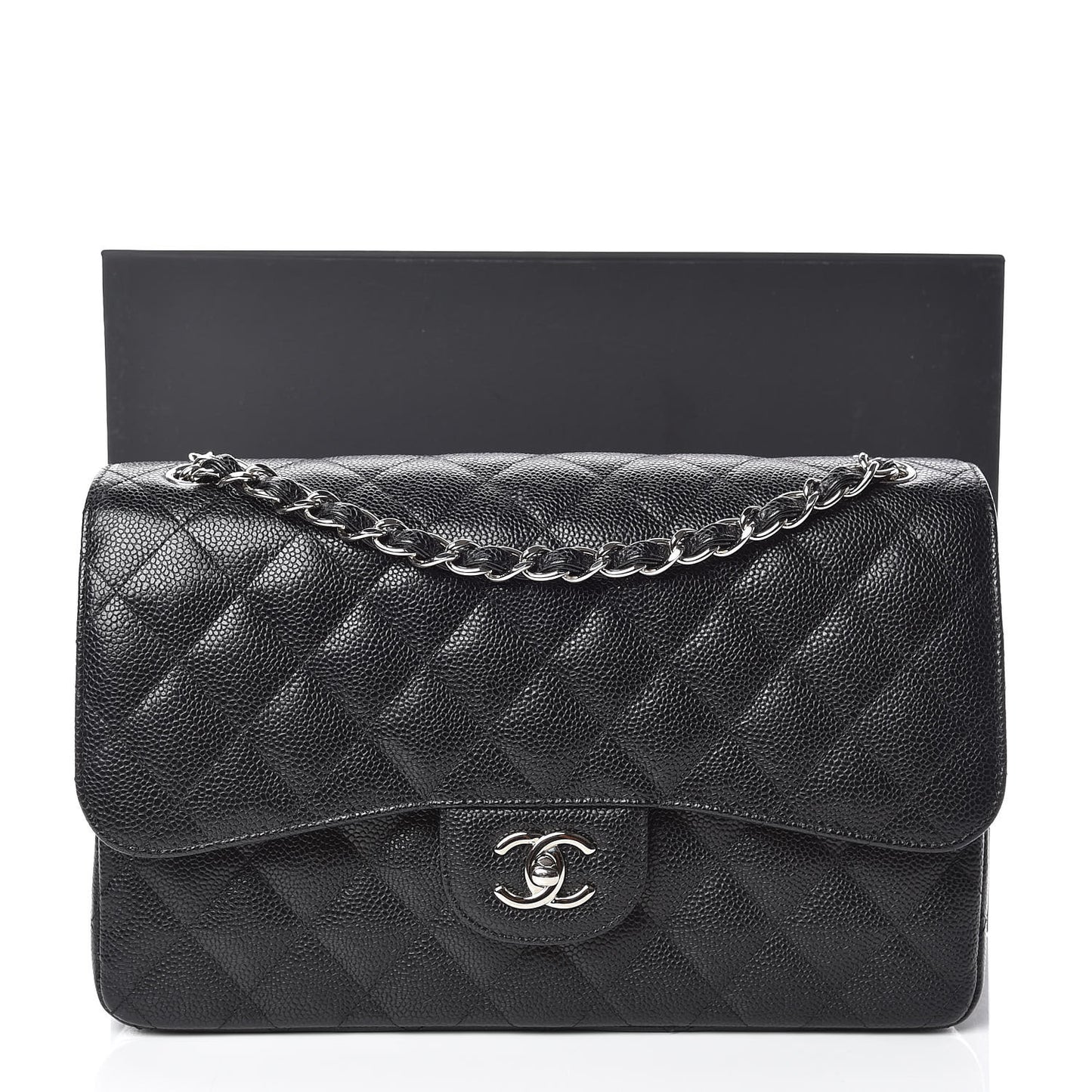 Caviar Quilted Jumbo Double Flap Black