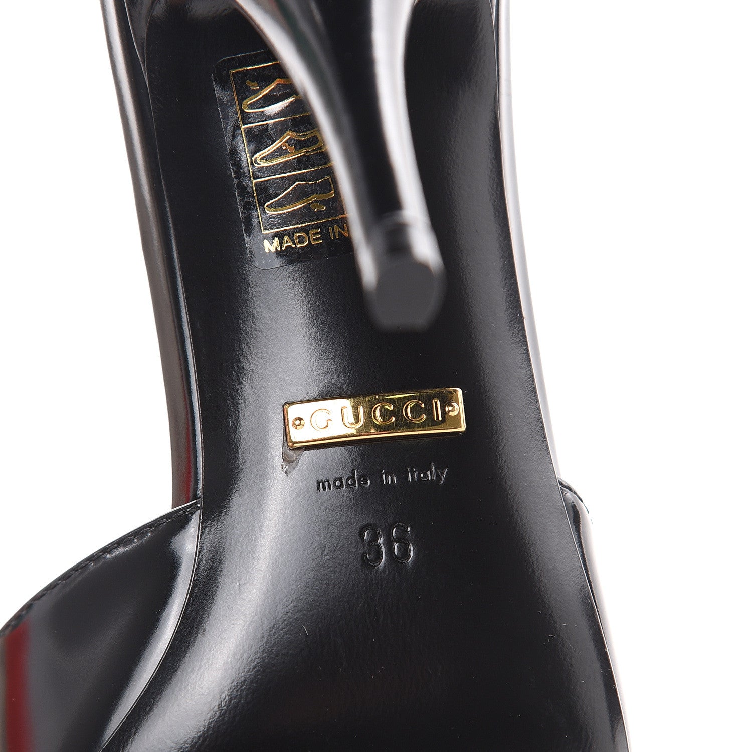 Gucci Polished Calfskin Scarlet Mid Heel Slide Sandals 36 Black 8 of 9