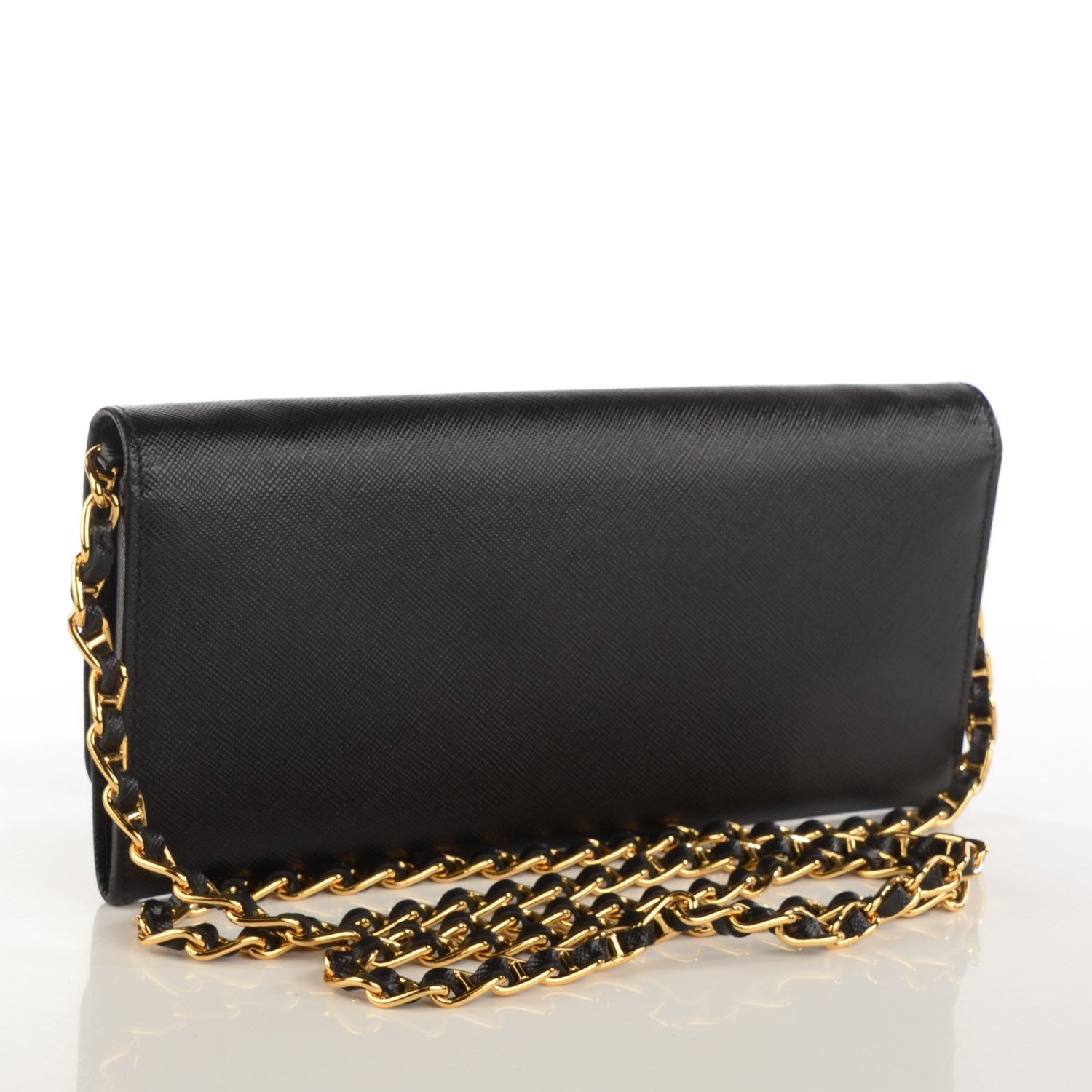 Prada Saffiano Metal Oro Chain Wallet Nero Black 3 of 8
