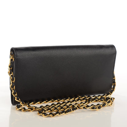 Prada Saffiano Metal Oro Chain Wallet Nero Black 3 of 8