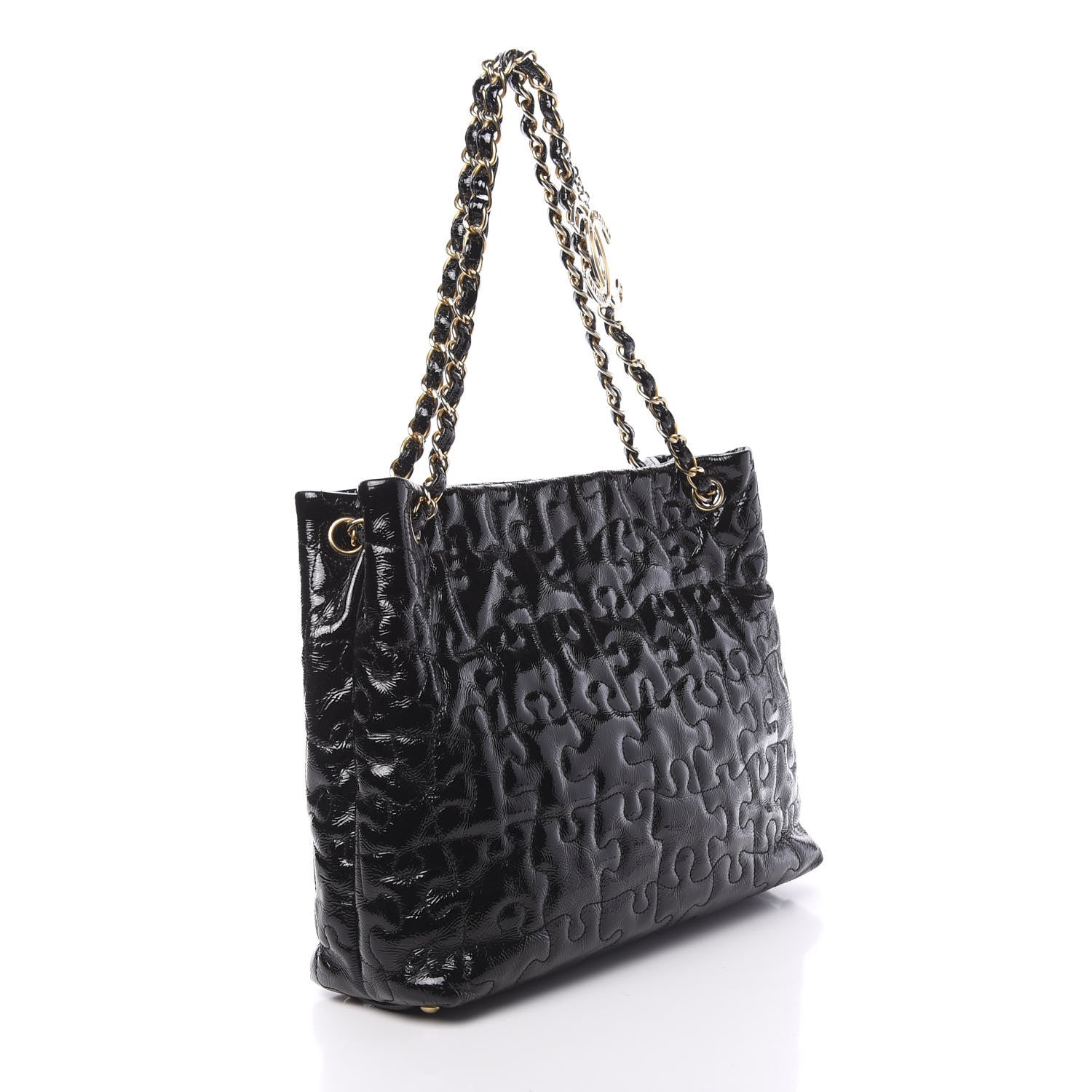 Chanel Crackled Patent Puzzle Tote Black 3 of 14