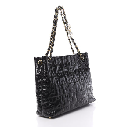 Chanel Crackled Patent Puzzle Tote Black 3 of 14