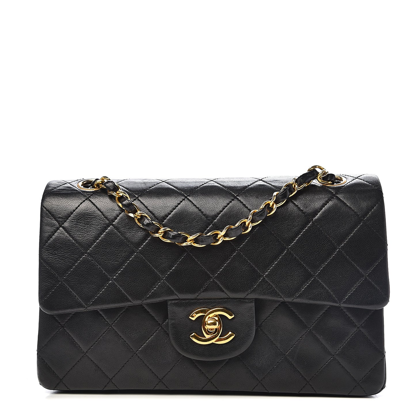 Lambskin Quilted Small Double Flap Black