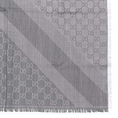 Gucci Wool Silk Monogram GGWeb Fringe Shawl Pearl Medium Grey 2 of 3