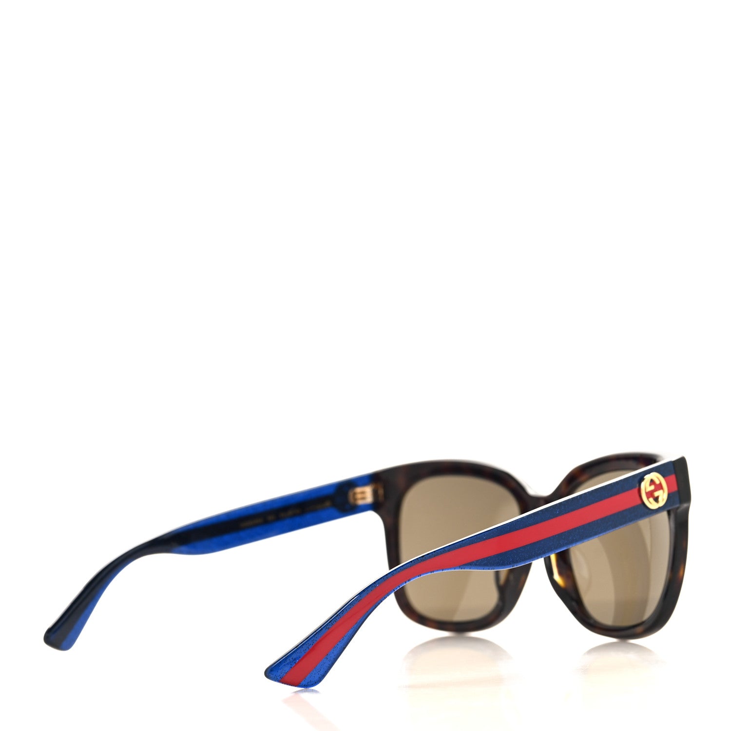 Gucci Square Frame Glitter Sunglasses GG0034SA Tortoise Blue