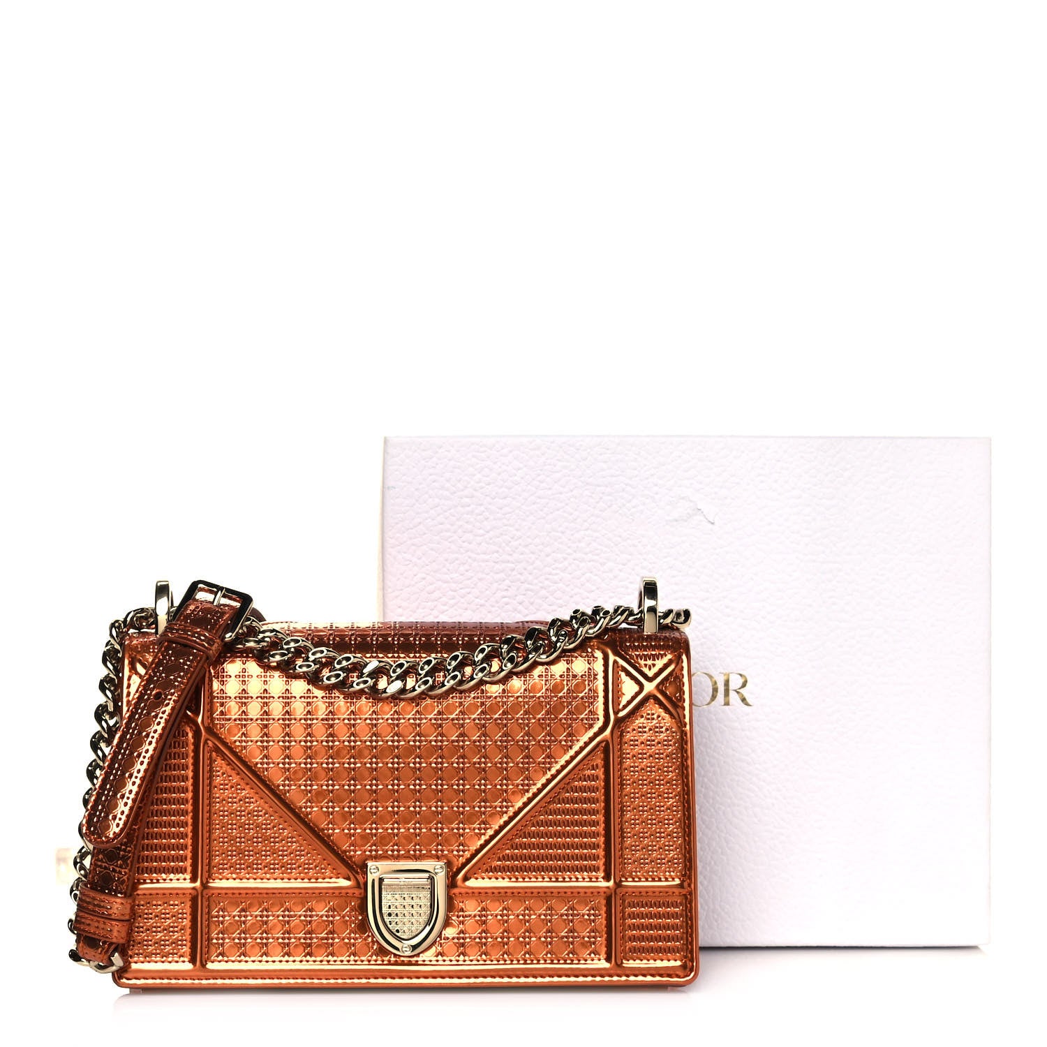 Christian Dior Metallic Patent Micro-Cannage Small Diorama Flap Bag Orange 14 of 14
