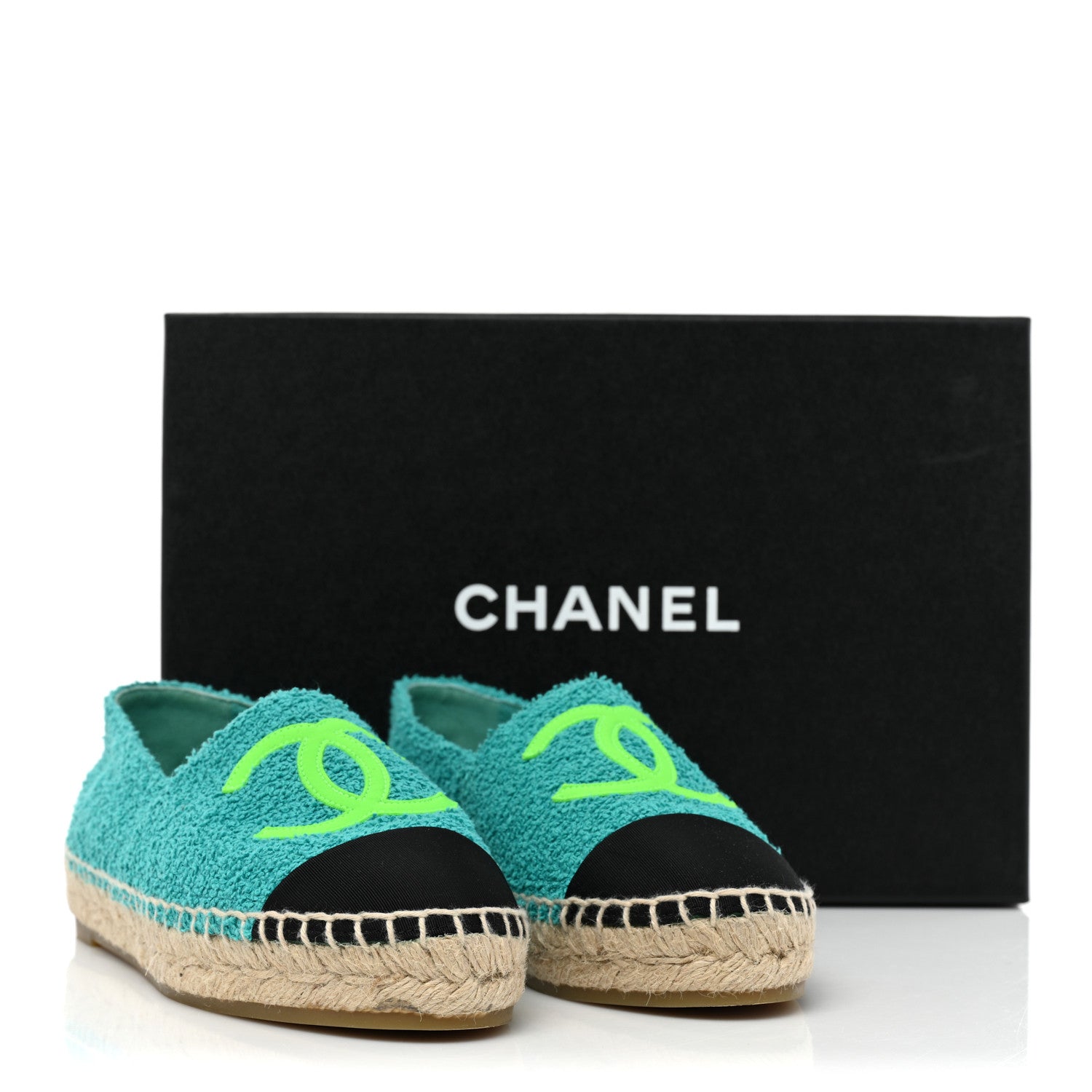 Chanel Fabric Grosgrain CC Espadrilles 37 Green Black 10 of 10