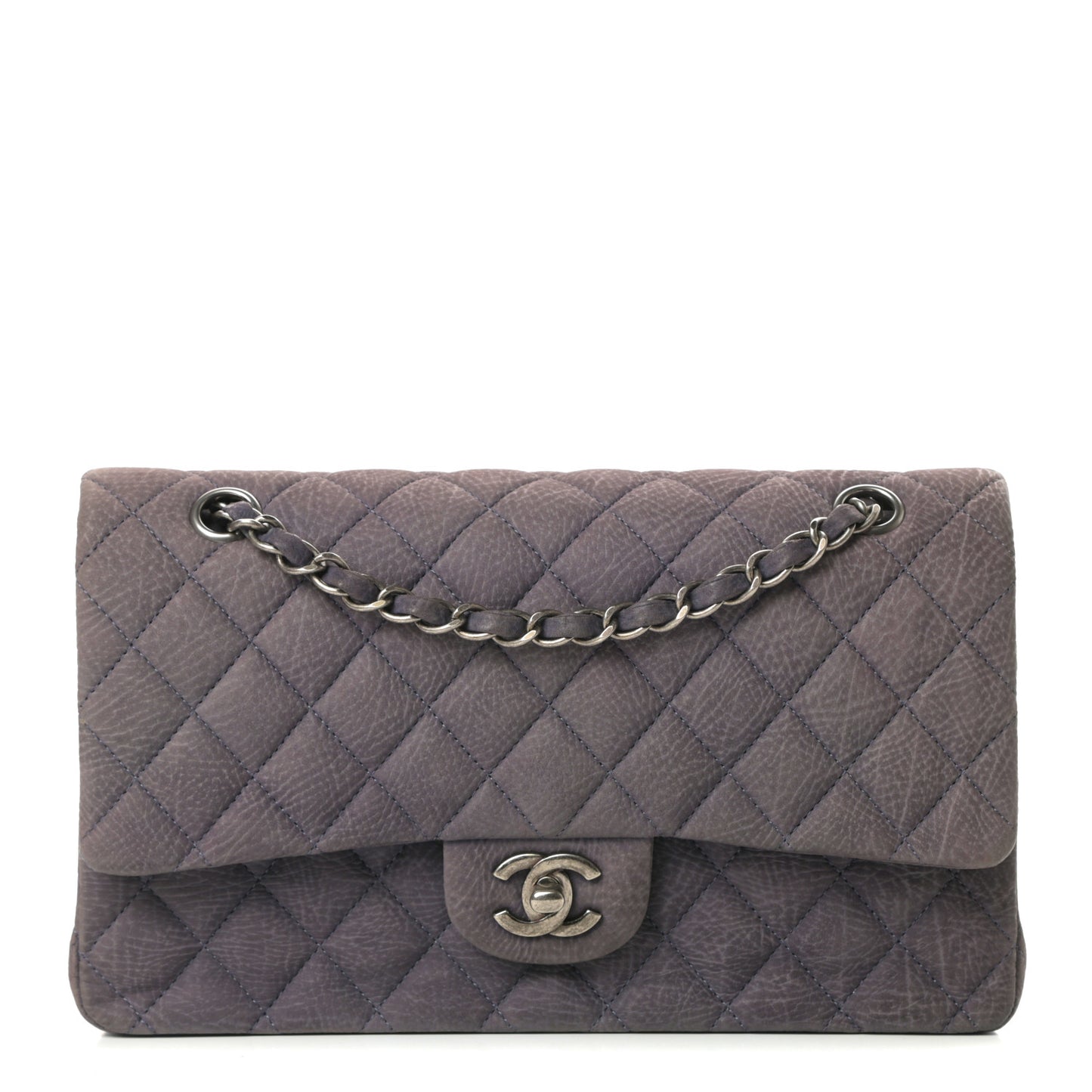 Nubuck Quilted Medium Double Flap Grey