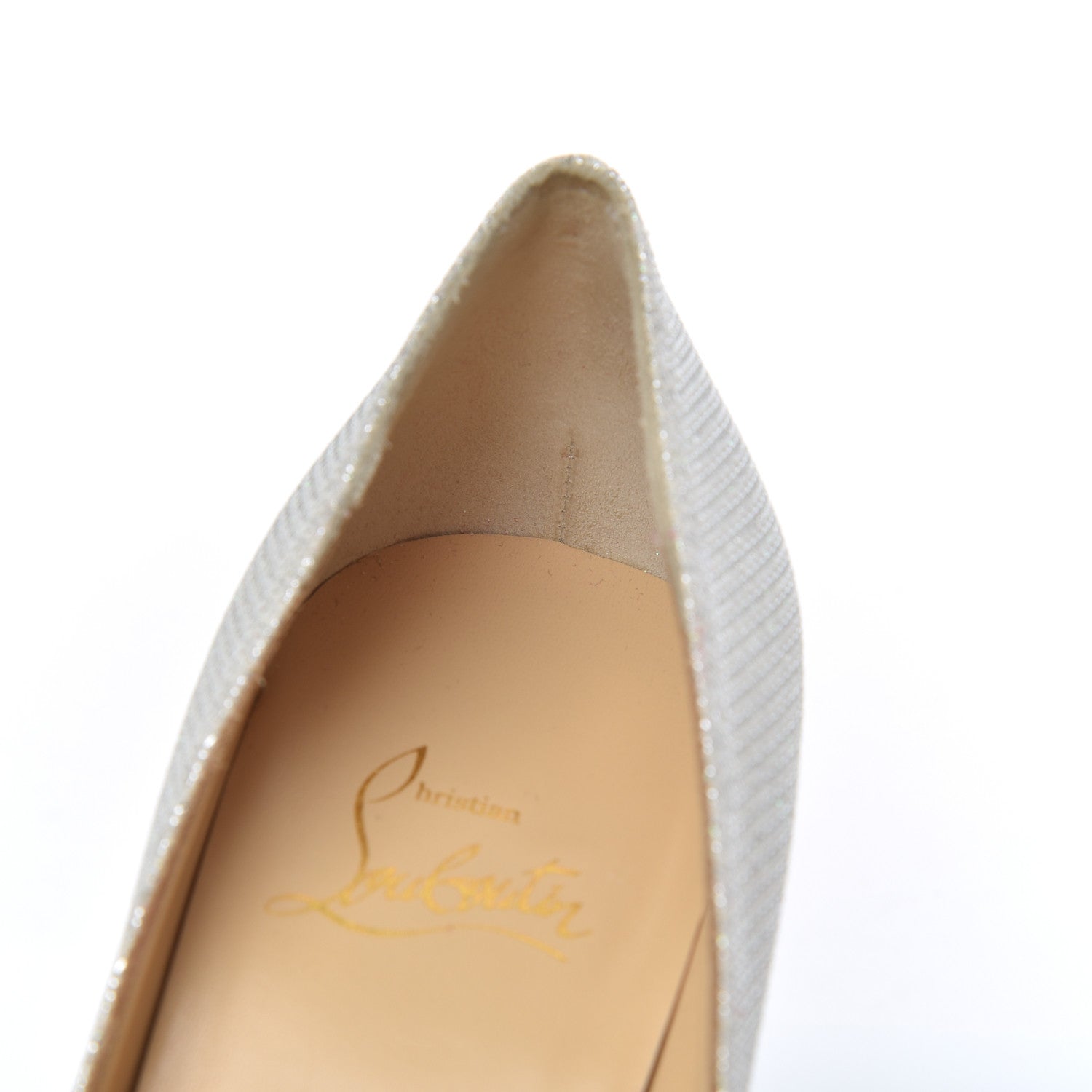Christian Louboutin Metallic Canvas Peep Toe Pumps 37.5 White 12 of 15