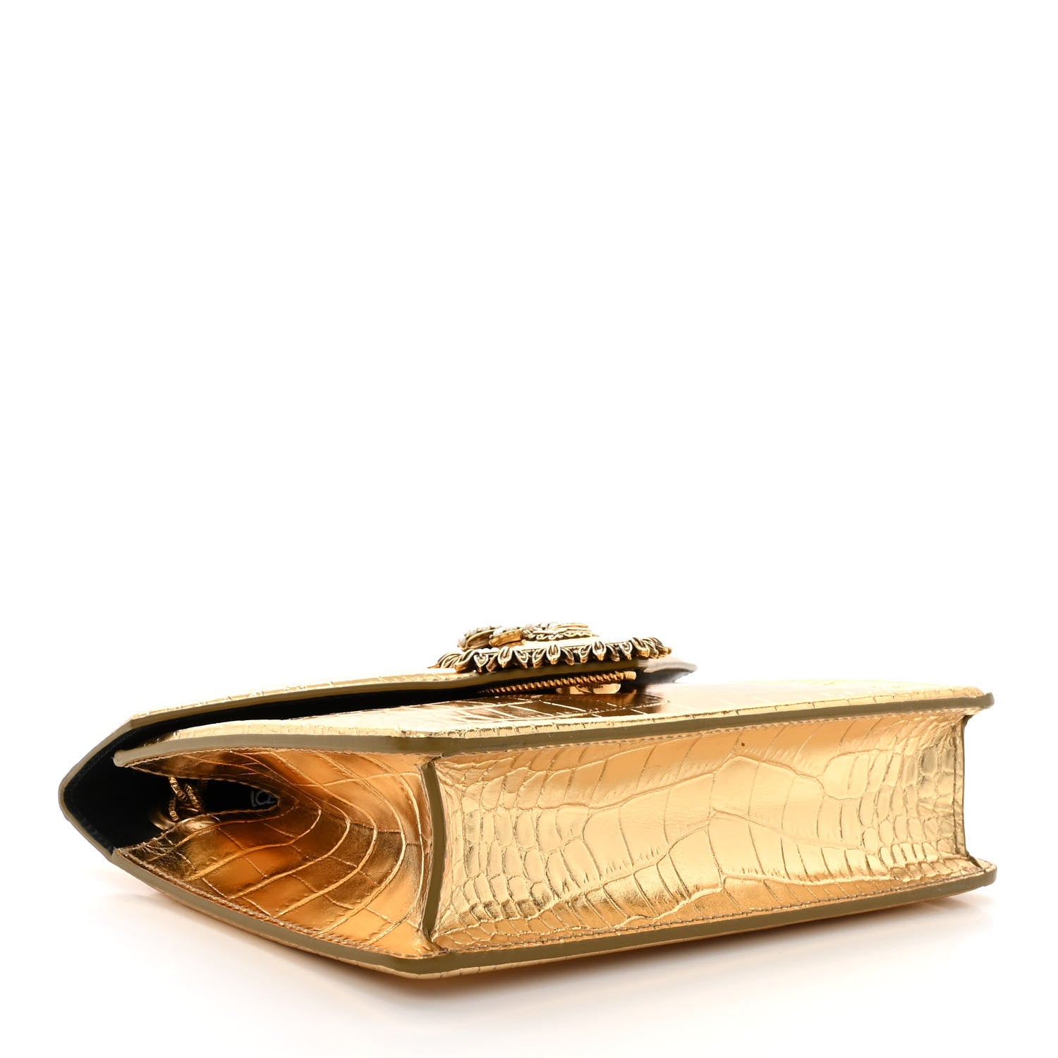 Dolce & Gabbana Metallic Calfskin Crocodile Embossed Mini Devotion Envelope Bag Gold 4 of 10