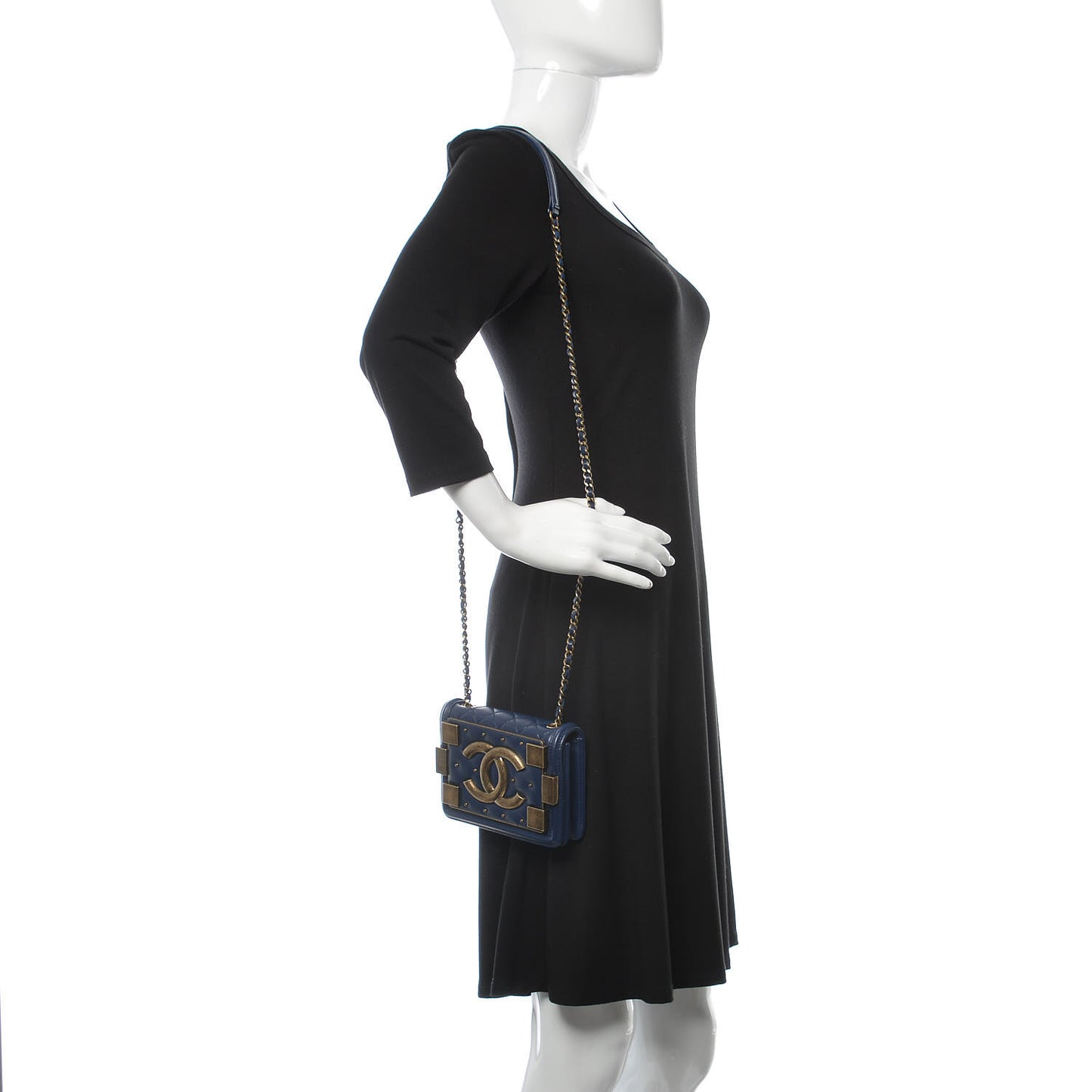 Lambskin Quilted Studded Boy Brick Flap Blue