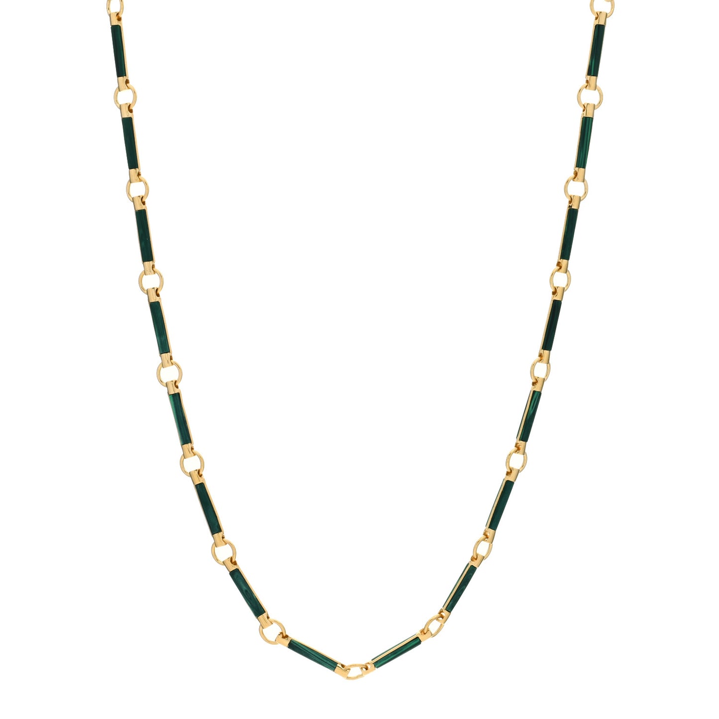 18K Yellow Gold Malachite Stone Chain Choker Necklace