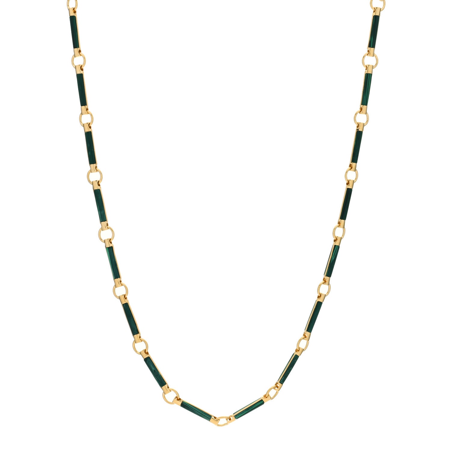 Foundrae 18K Yellow Gold Malachite Stone Chain Choker Necklace 1 of 3