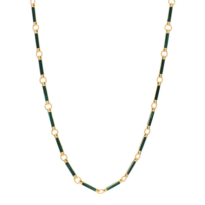 Foundrae 18K Yellow Gold Malachite Stone Chain Choker Necklace 1 of 3