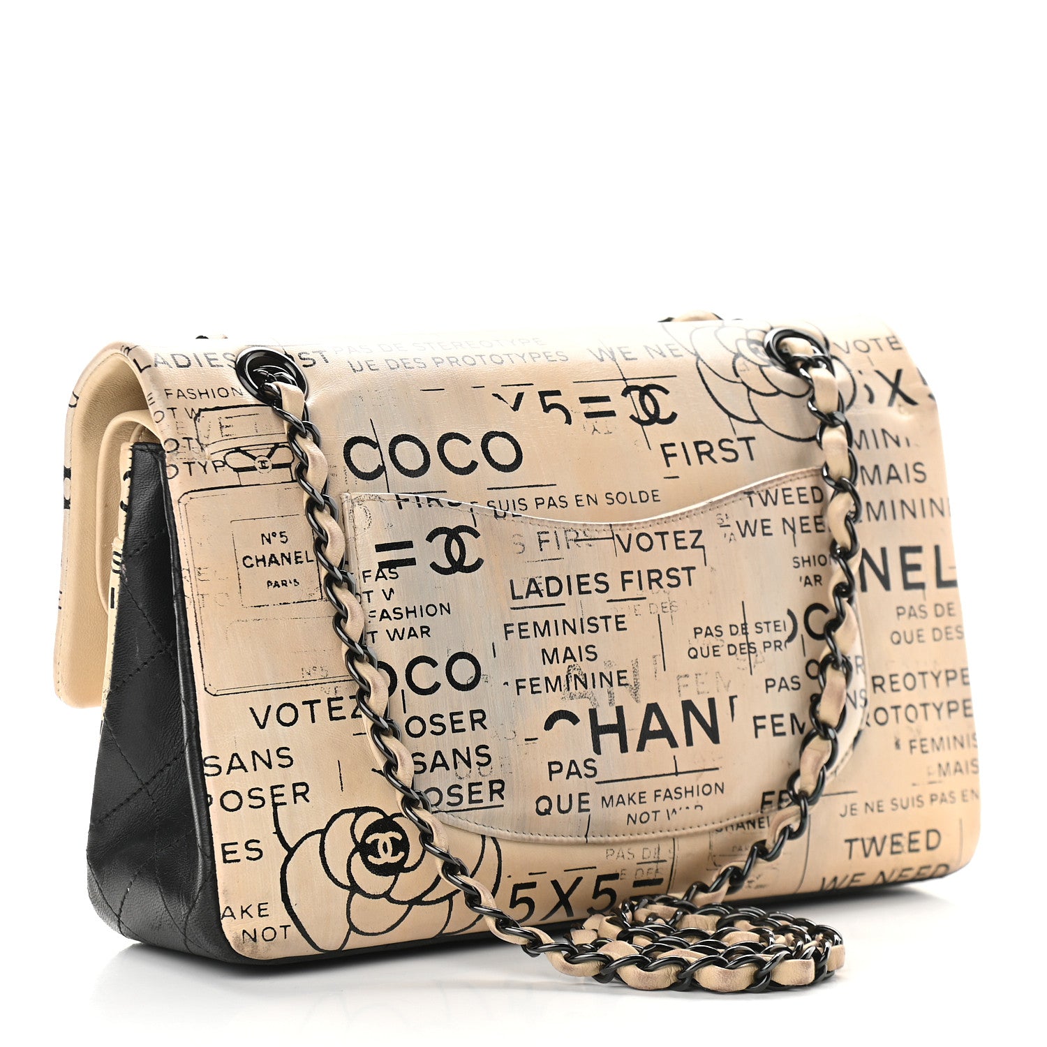 Chanel Lambskin Hand Painted Medium Double Flap Ecru Black 2 of 8