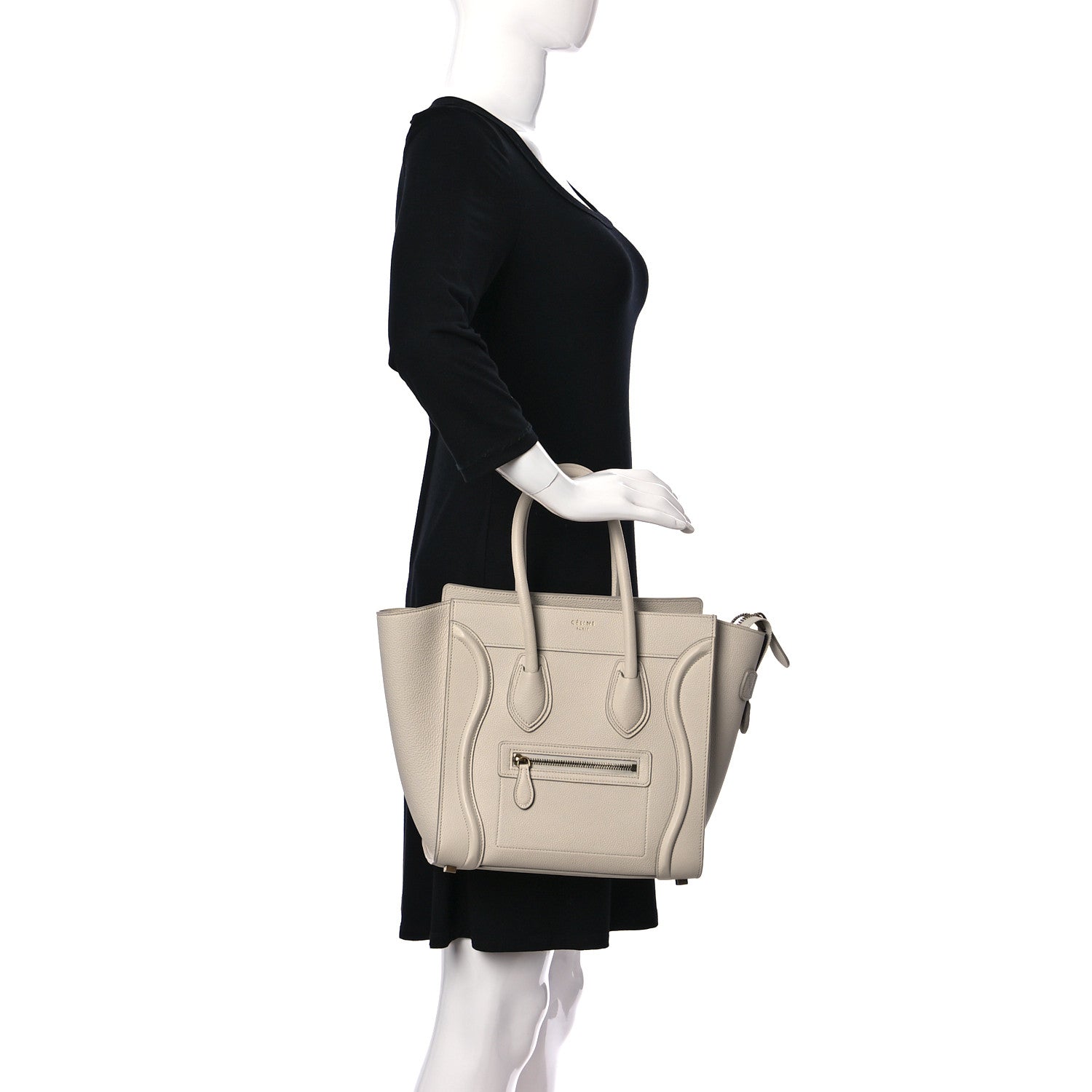 Celine Drummed Calfskin Micro Luggage Chalk 2 of 11