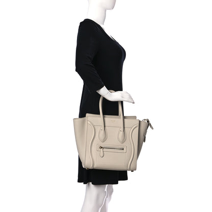Celine Drummed Calfskin Micro Luggage Chalk 2 of 11