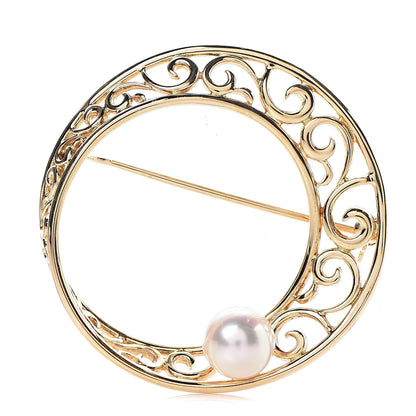 Mikimoto 18K Yellow Gold Akoya Pearl 8mm Round Brooch 1 of 4
