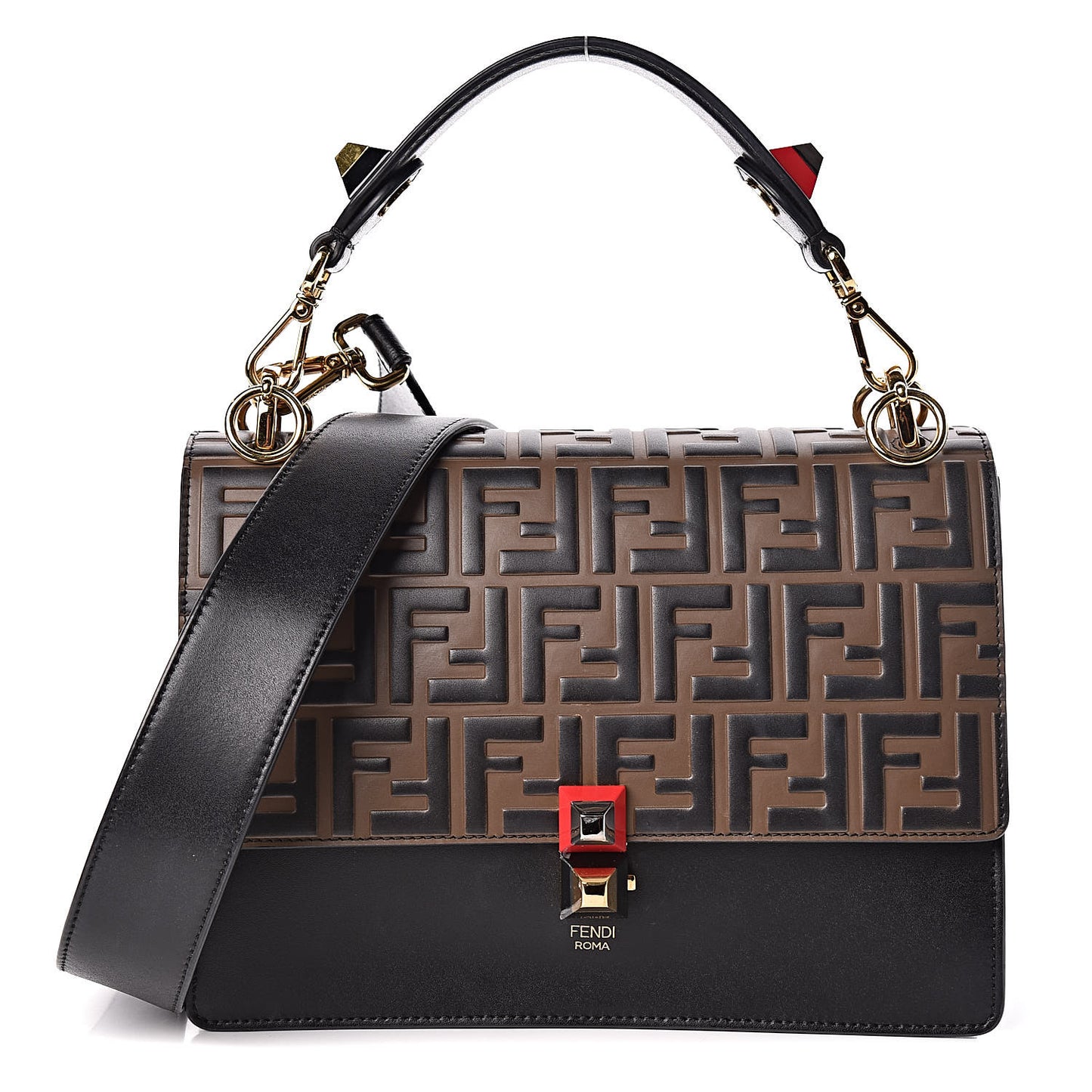 Vitello Liberty Bi-Color FF 1974 Embossed Kan I Shoulder Bag Black Maya