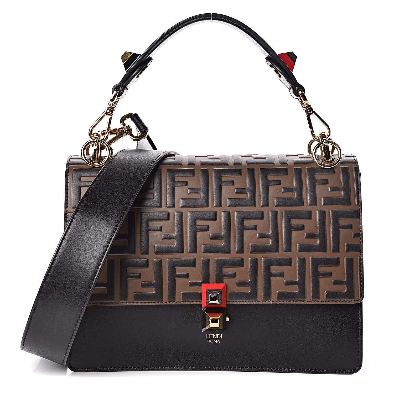 Fendi Vitello Liberty Bi-Color FF 1974 Embossed Kan I Shoulder Bag Black Maya 1 of 12
