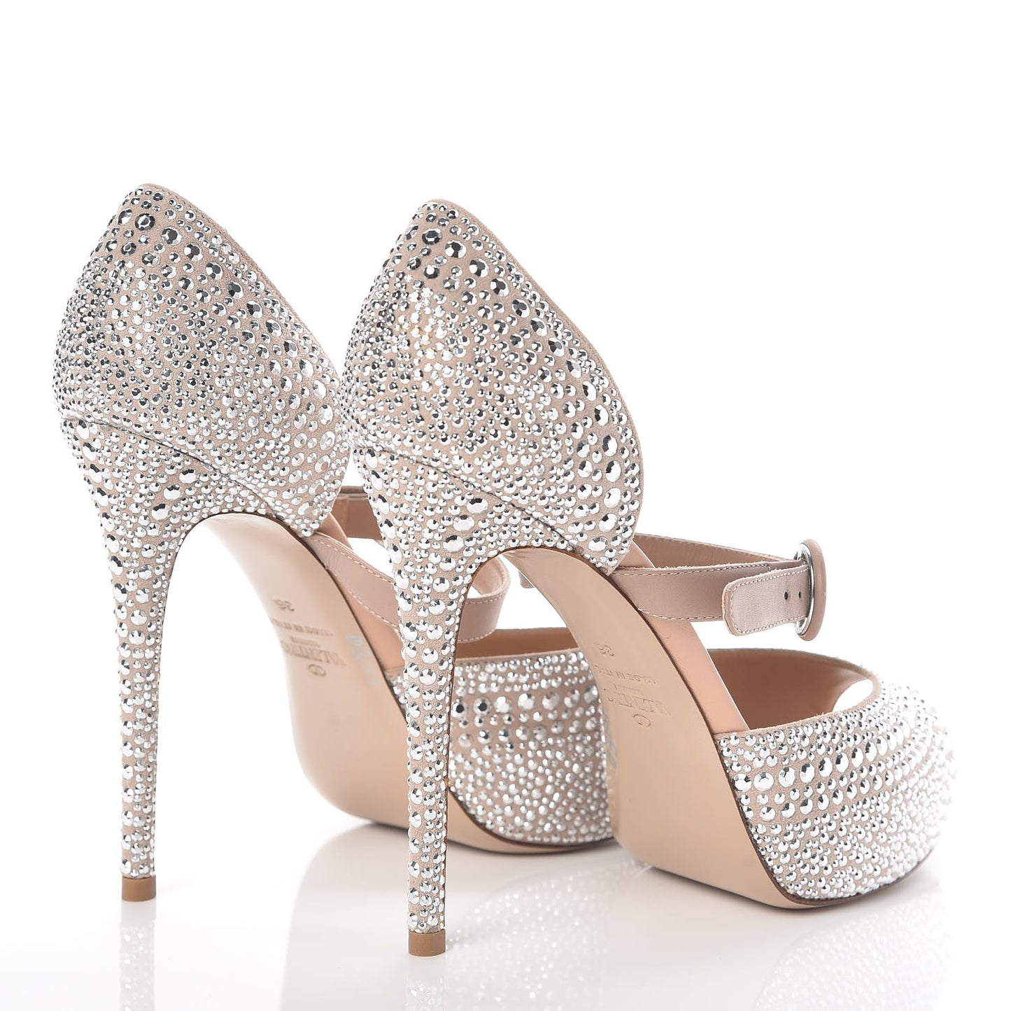 Suede Strass Crystal Peep Toe Mary Jane Platform Sandals 36 Poudre
