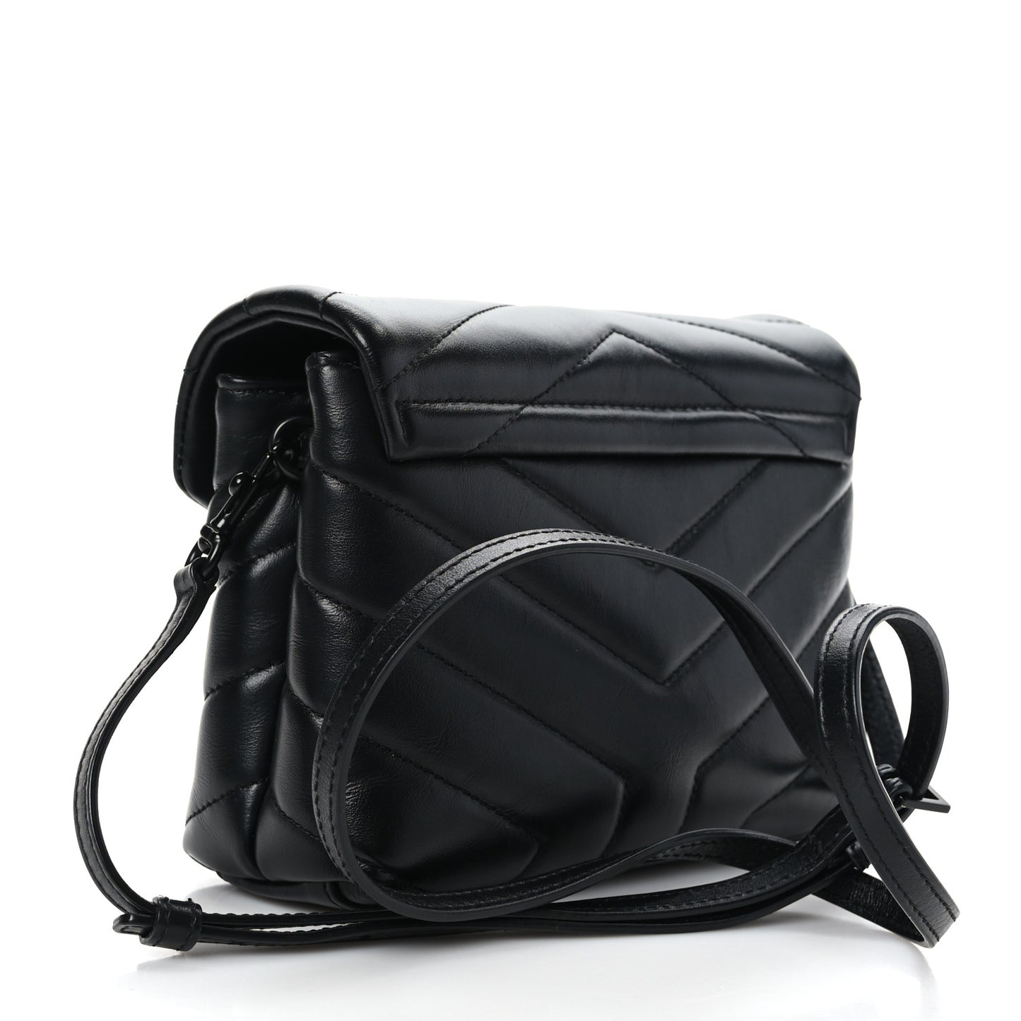 Calfskin Y Quilted Monogram Monochrome Toy Loulou Crossbody Bag Black