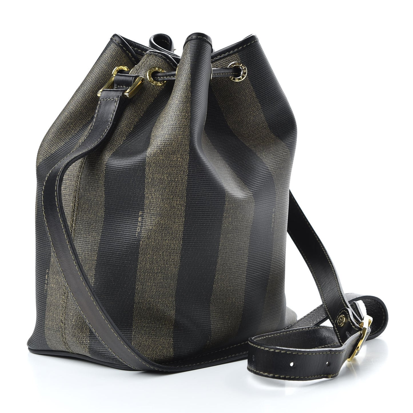 Calfskin Coated Canvas Pequin Bucket Bag Tobacco