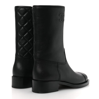 Chanel Calfskin Quilted CC Logo Mid Calf Boots 35 Black 5 of 11