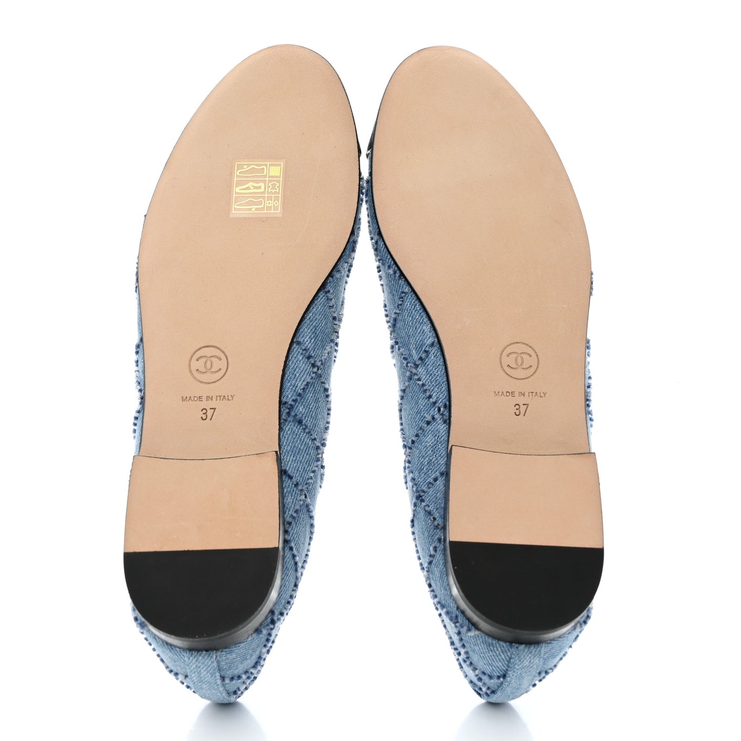 Denim Embroidered Grosgrain CC Cap Toe Ballerina Flats 37 Blue Black