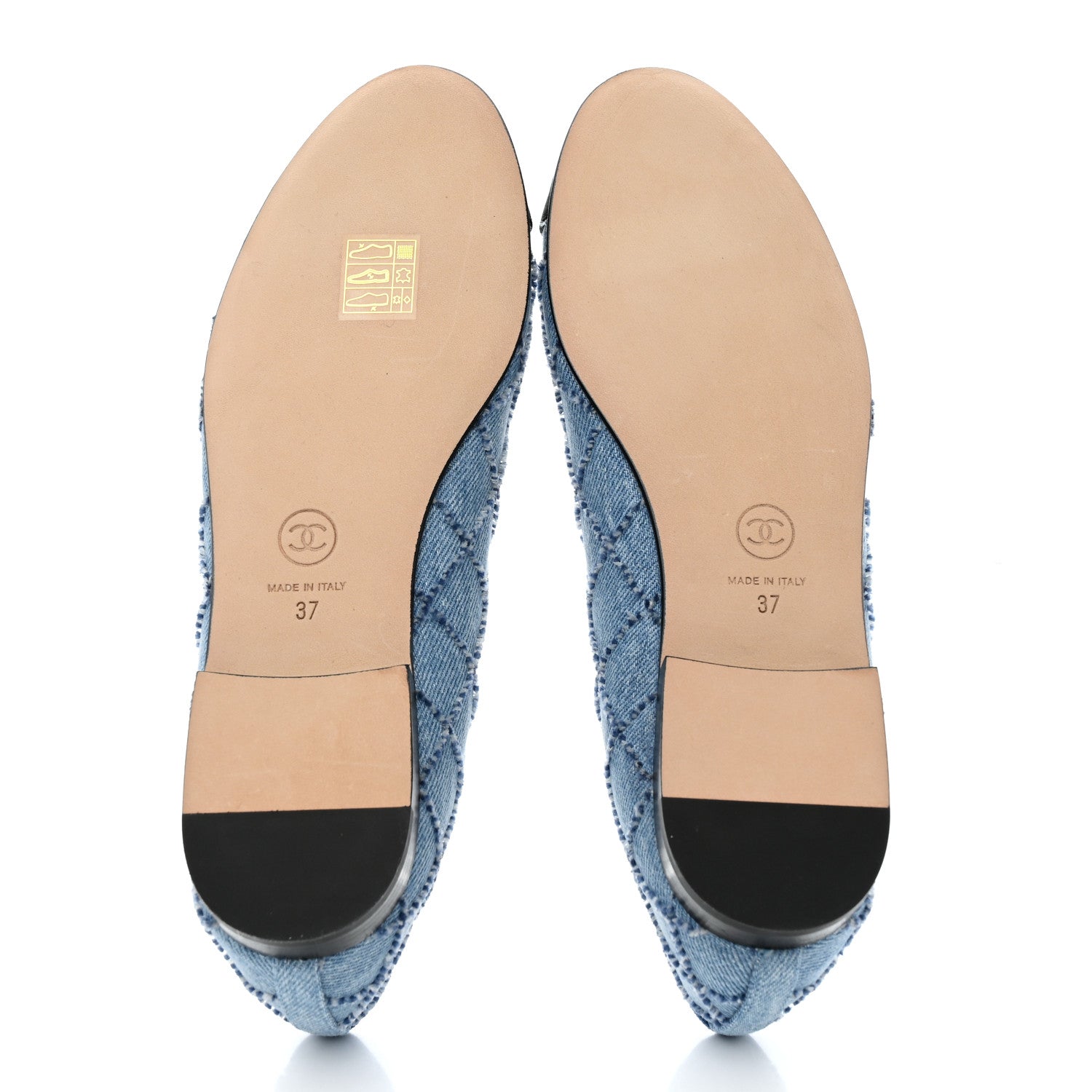 Chanel Denim Embroidered Grosgrain CC Cap Toe Ballerina Flats 37 Blue Black 5 of 9