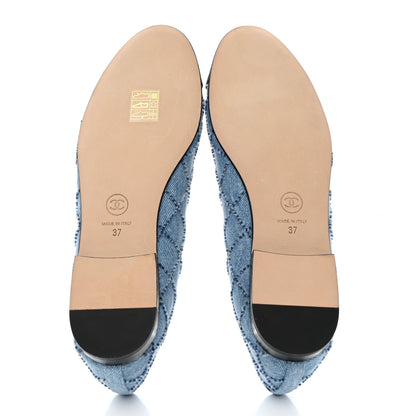 Chanel Denim Embroidered Grosgrain CC Cap Toe Ballerina Flats 37 Blue Black 5 of 9